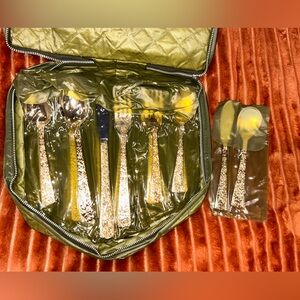 Cellini Romanesque 32 piece GOLD flatware set ROSE pattern